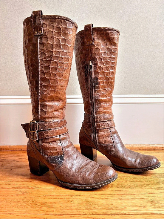 Born Shoes - Born Brown Embossed Heeled Boots